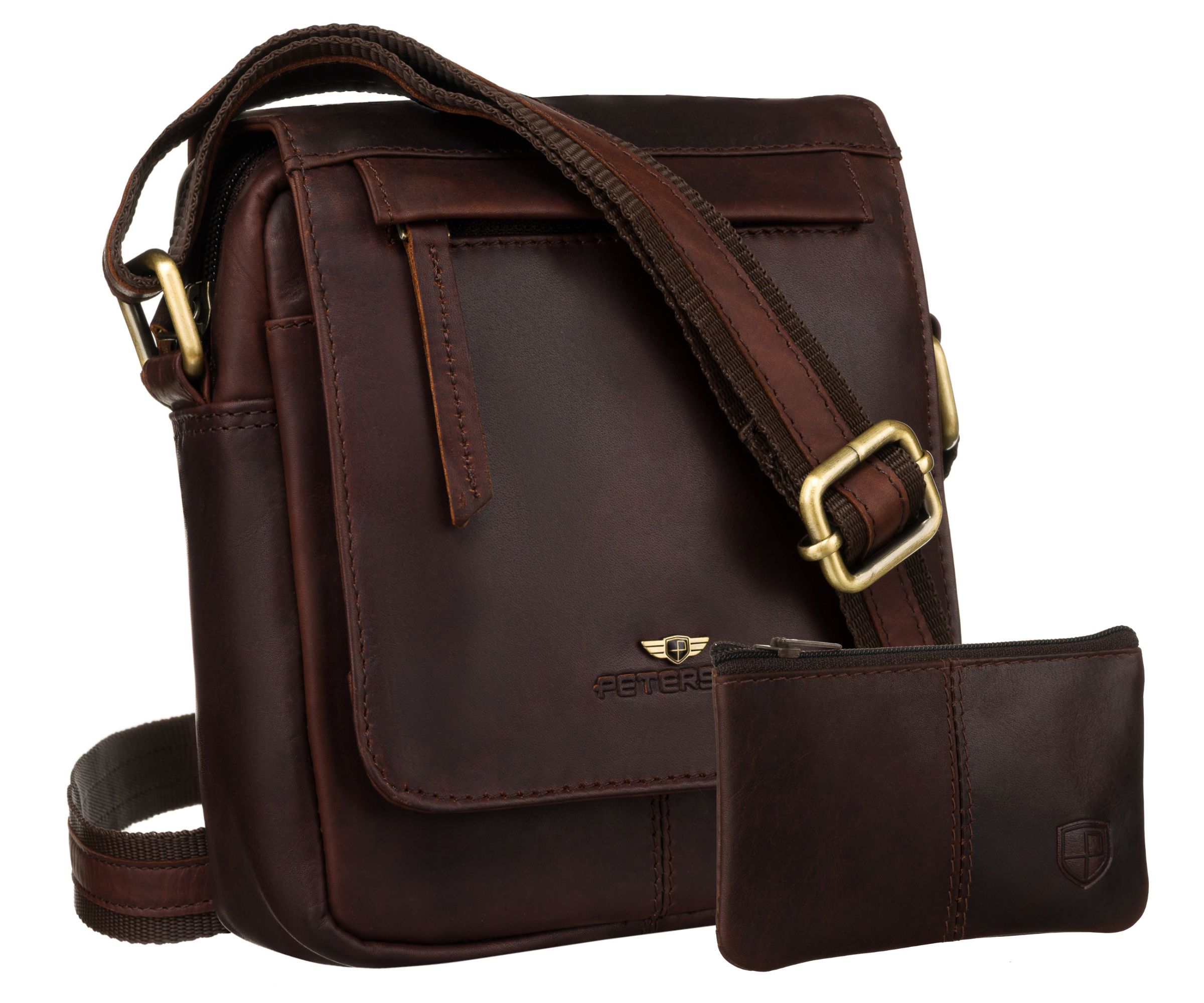 Taška z přírodní kůže, pánská kabelka přes rameno elegantní Peterson