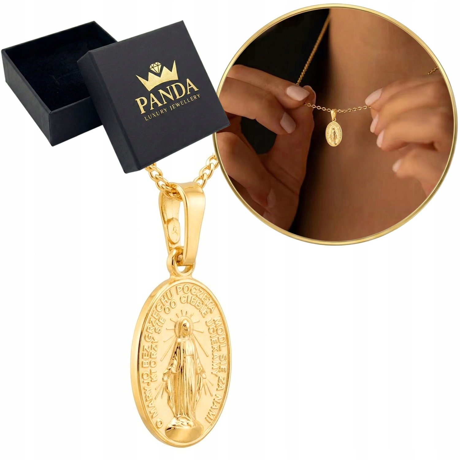 Úžasný medailon Matka Boží Pozlacený přívěsek Stříbro 925 Dárek Svaté Přijímání