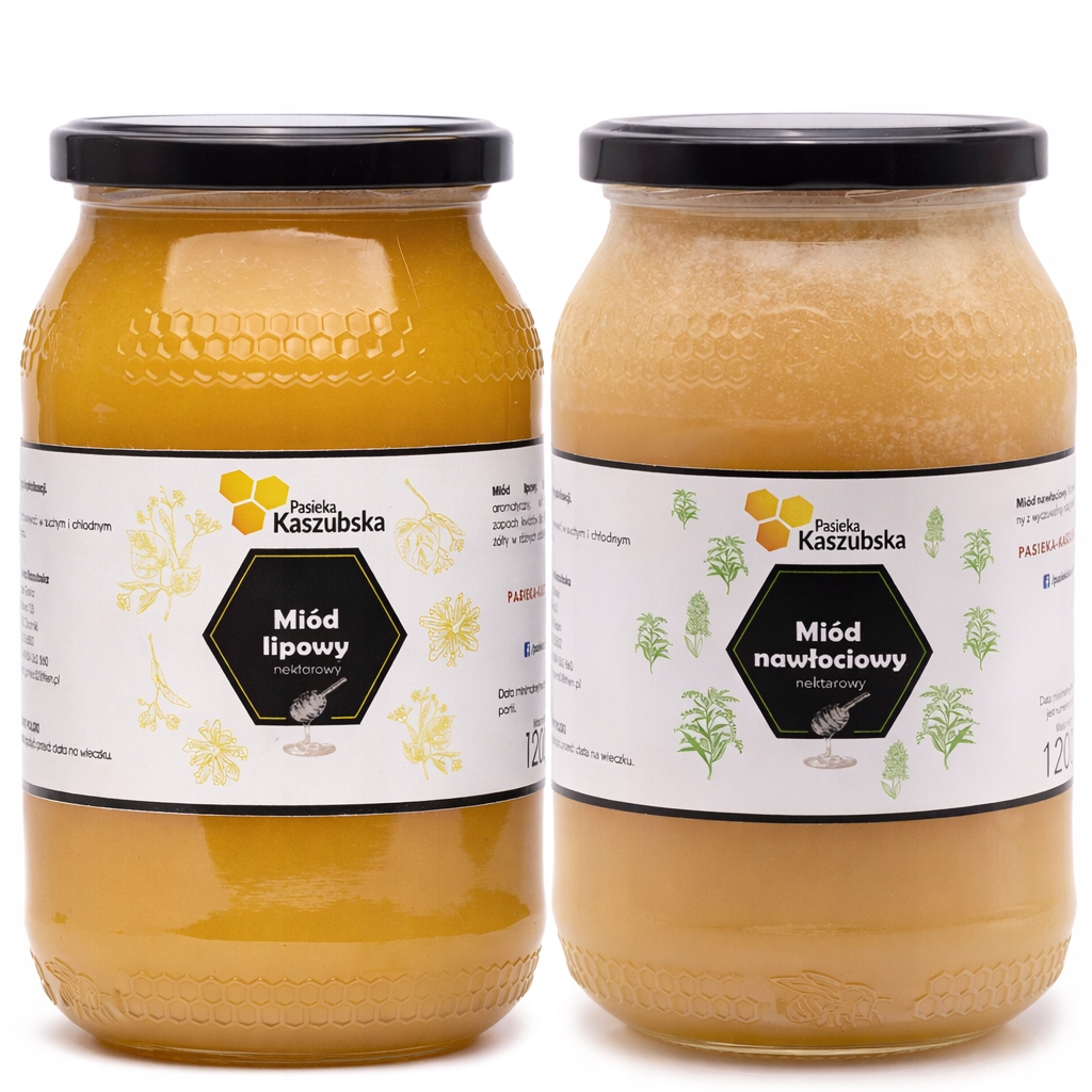 Zestaw: Miód Lipowy I Nawłociowy 2x 1,2 Kg Prawdziwy Miód Z Kaszub