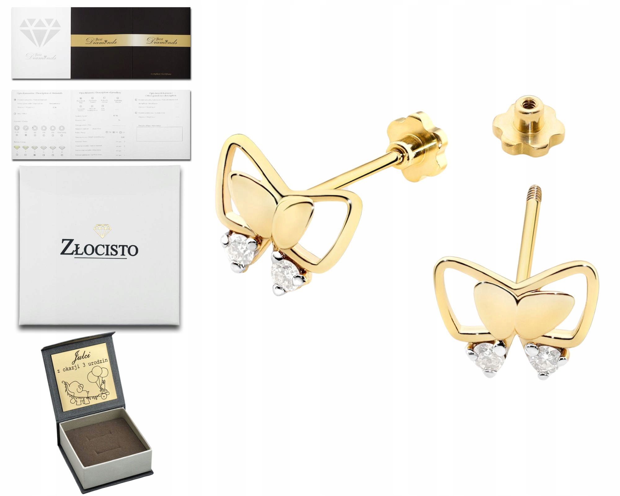 Zlaté Náušnice S Brilianty, Šroubovací Tyčinka, Zlato 585