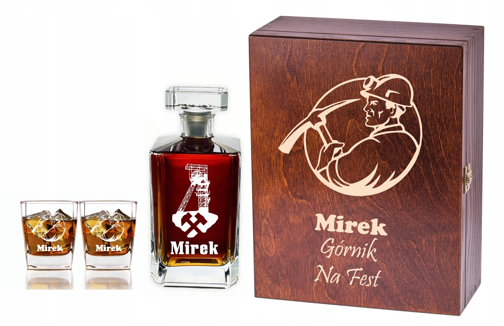 

Skrzynka Karafka Szklanki Do Whisky Z Grawerem!
