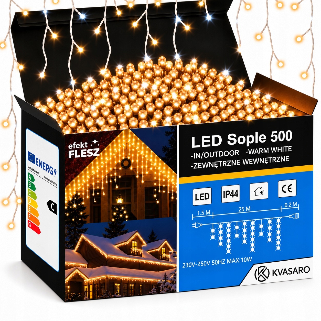 Rampouchy 500 Led Záclona Venkovní Osvětlení IP44 Bílá Teplá Studený Flash 25 M