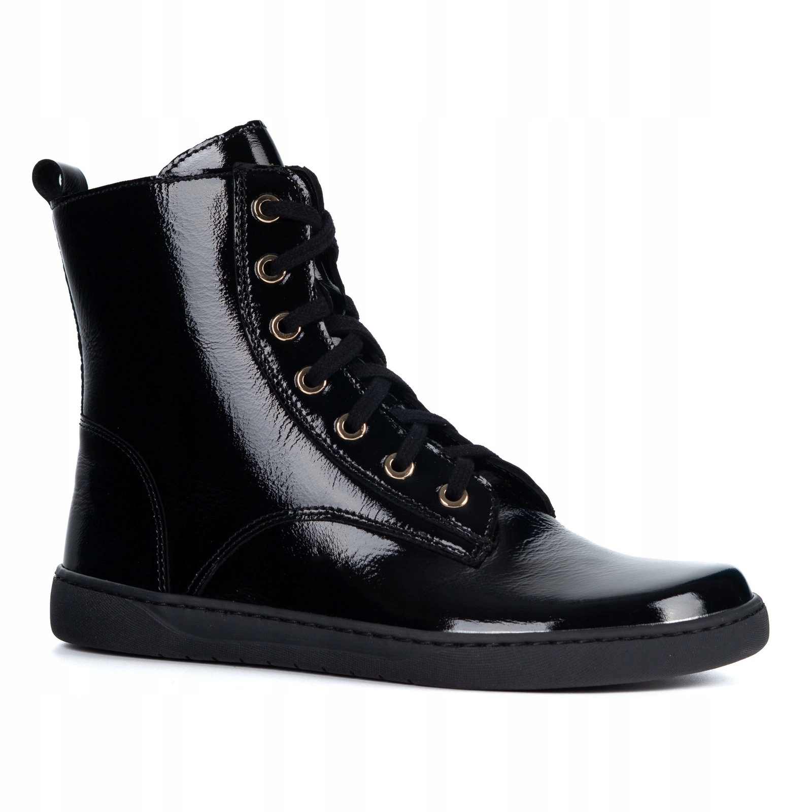 Dámské barefoot kožené boty Liv 1303, černý lak, zateplené, velikost 40