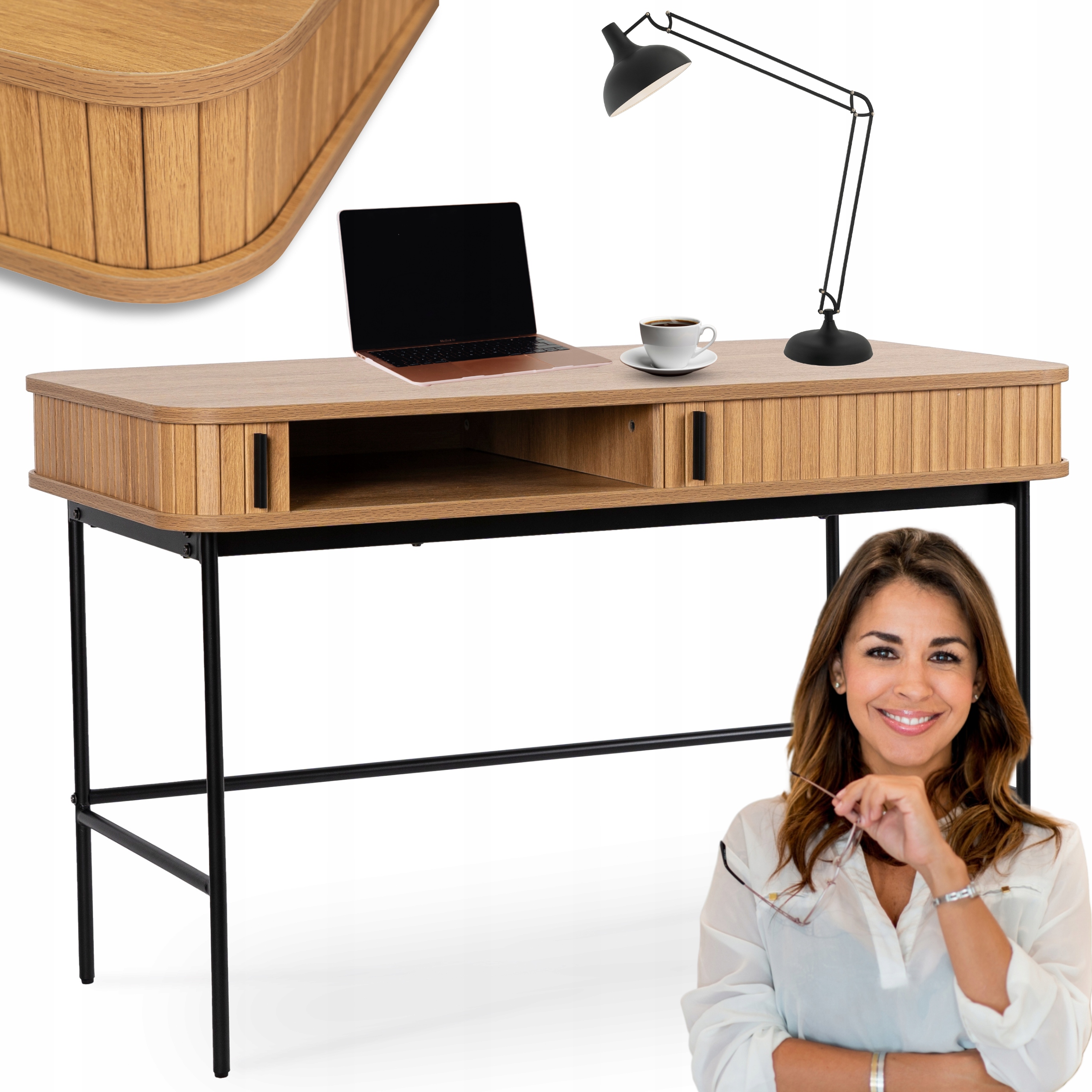 Dřevěný psací stůl Dub Zlatý Počítačový Industriální Loftový Toaletní Stolek Trish