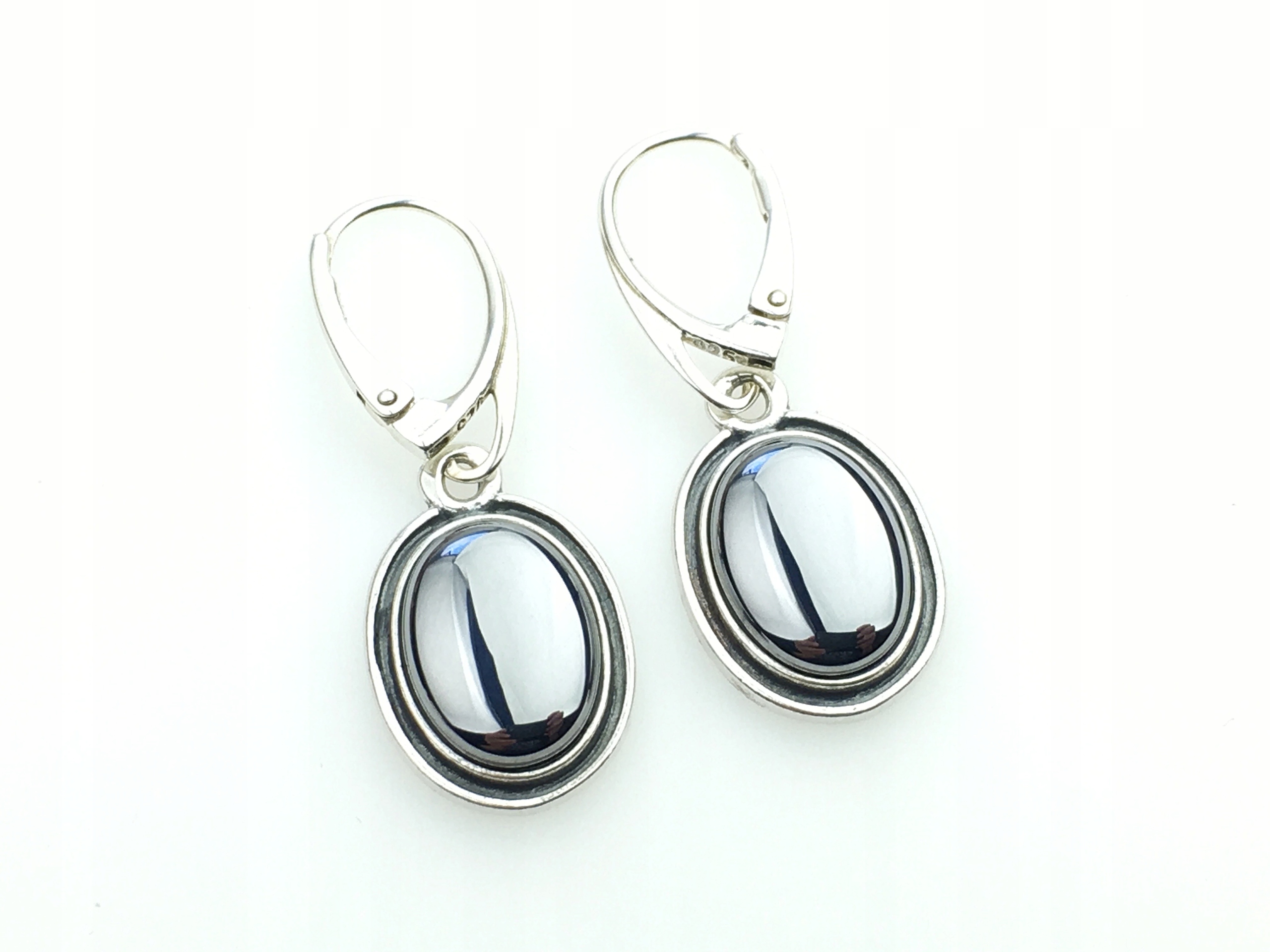 kolczyki wiszące owalne srebrne kamień krzem pr925