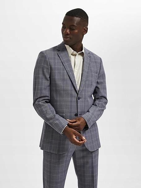 Selected Pánské Sako Slim Kostkované Len Polyester Elastan 90 7AA