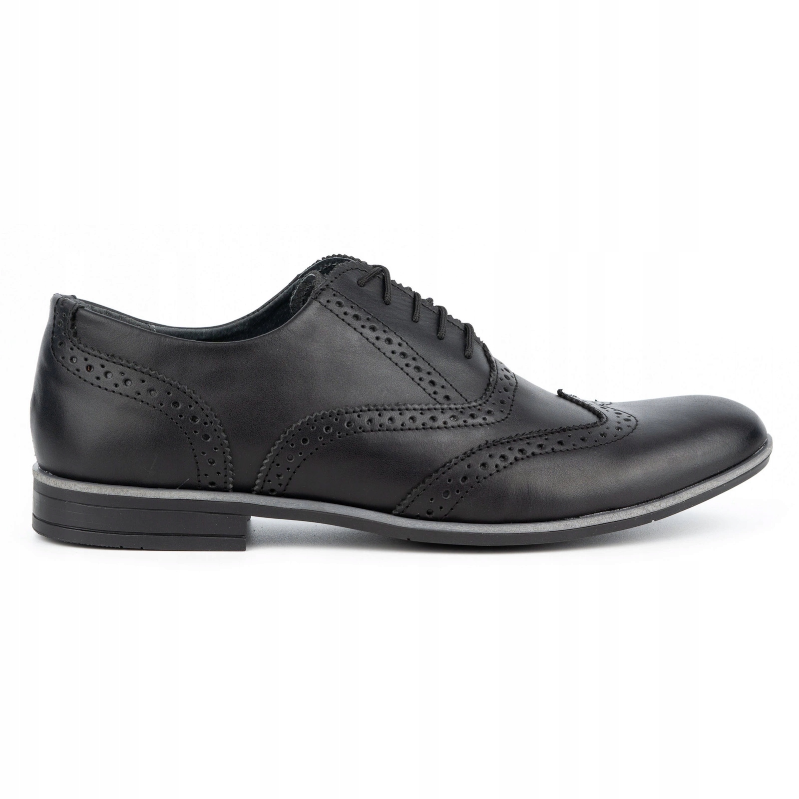 Pánské Návštěvní Elegantní Kožené Boty Polské Brogsy 306GT Černé 45
