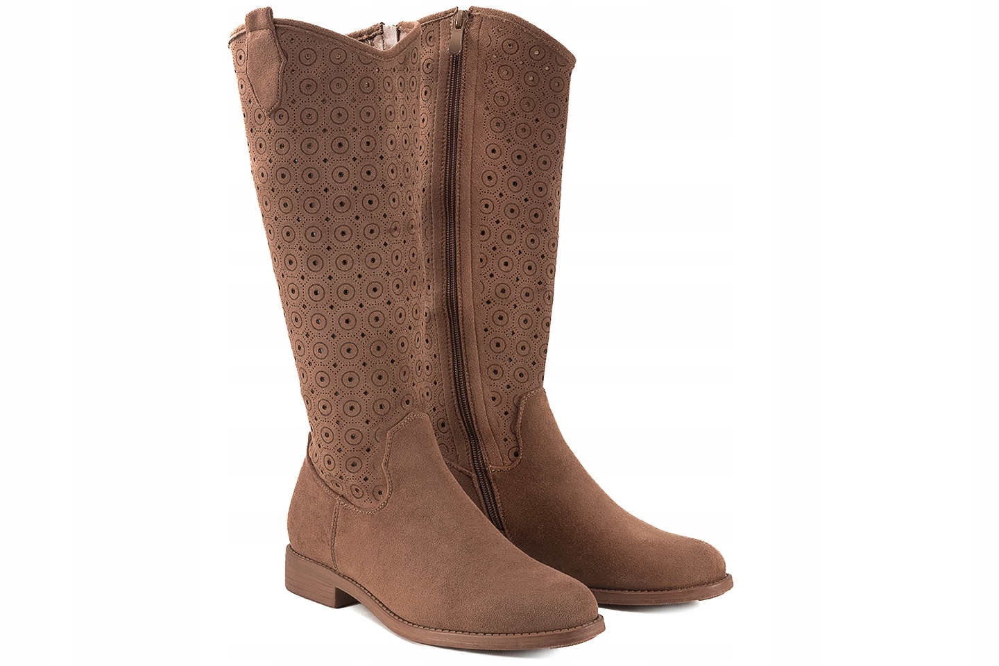 S.barski HY52-531 Ažurové Kozačky Dámské Vysoké Semišové Eko coffee 36