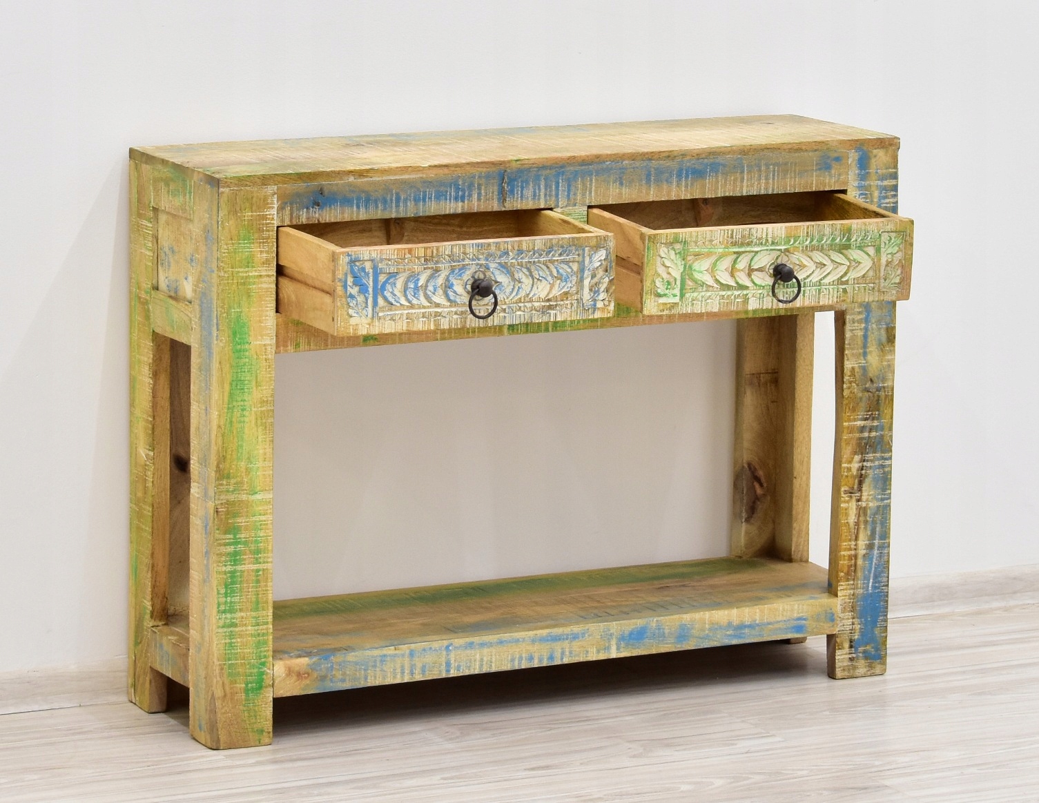 Konsola kolonialna indyjska lite drewno mango przecierana shabby chic Marka Meble Świata