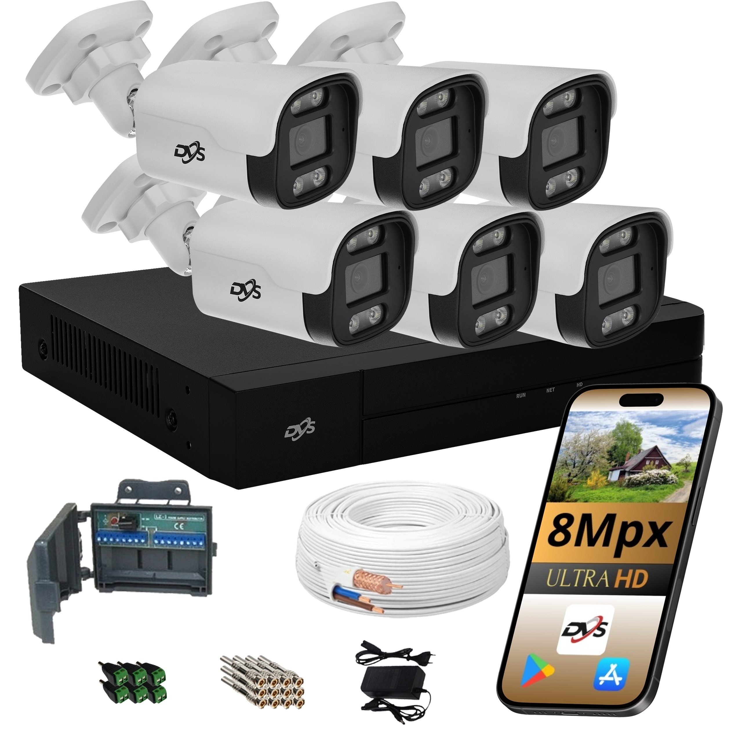 Sada 6 Venkovních Analogových Kamer Pro Monitorování Domácnosti Led Tuba Ir 8Mpx