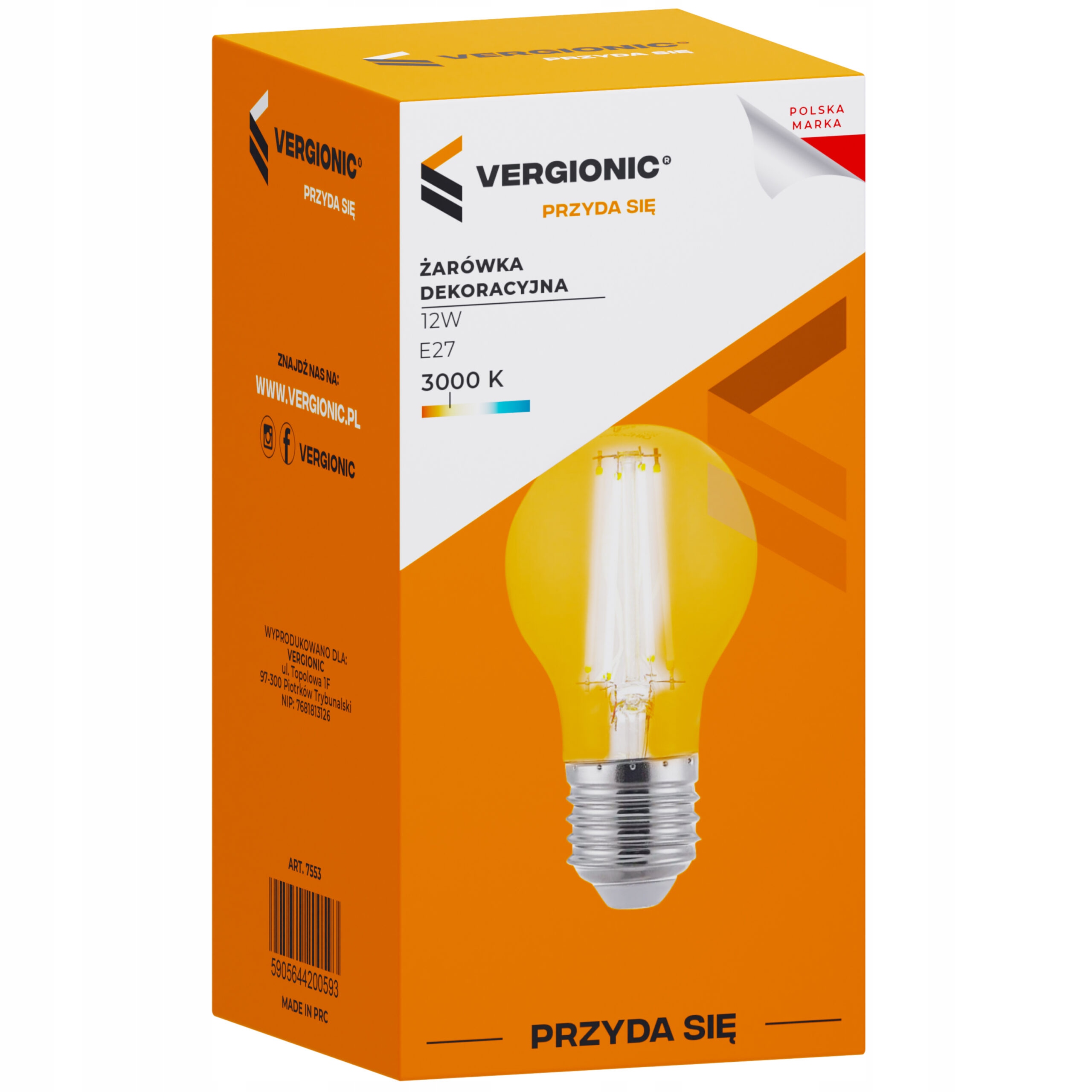ŻAROWKA LED OZDOBNA E27 FILAMENT 12W 3000K RETRO Moc 12 W