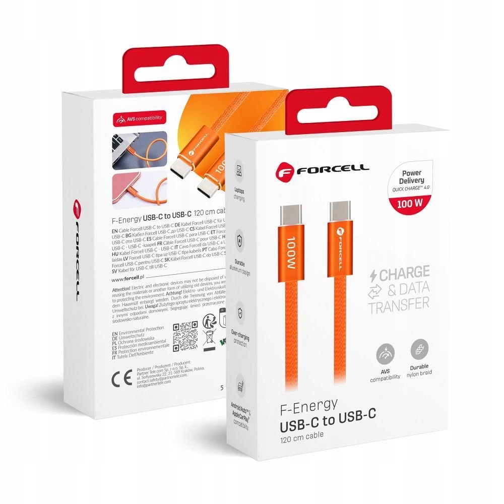 Kabel USB C do USB C Forcell F-Energy QC4.0 PD 5A 100W Cafule Flat 1,2 m CC