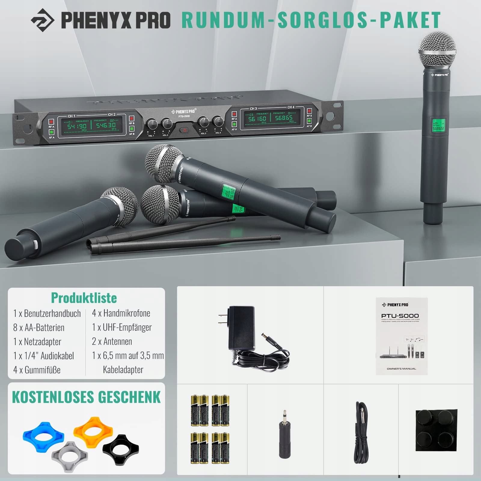 PHENYX PRO Bezprzewodowy Mikrofon Karaoke 4-Kanałowy Zestaw Dla DJ Kościół — miniatura 6