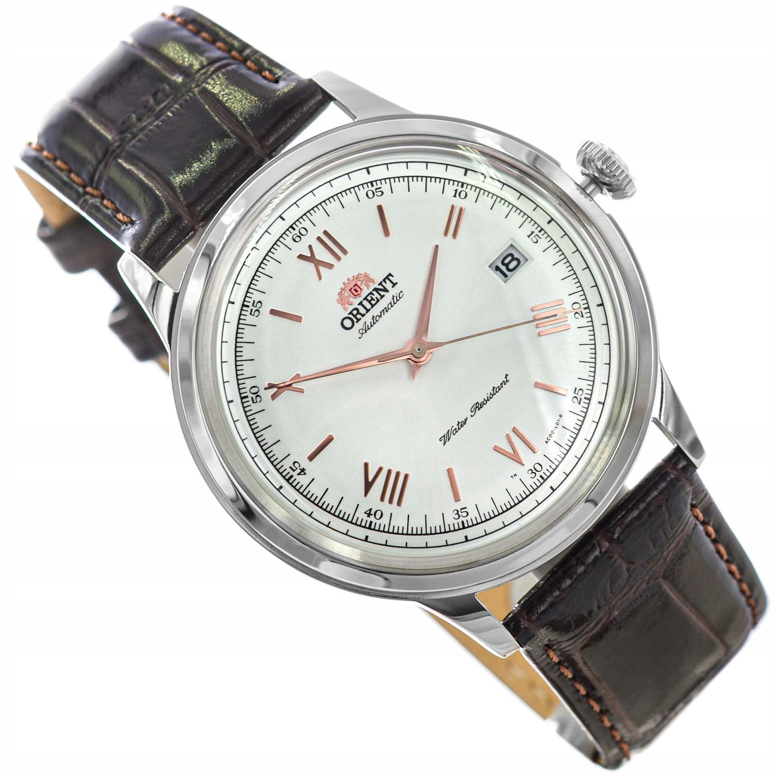 Pánské Hodinky Orient TAC00008W0 Bambino Automatic Hnědé S Datovým Řemínkem