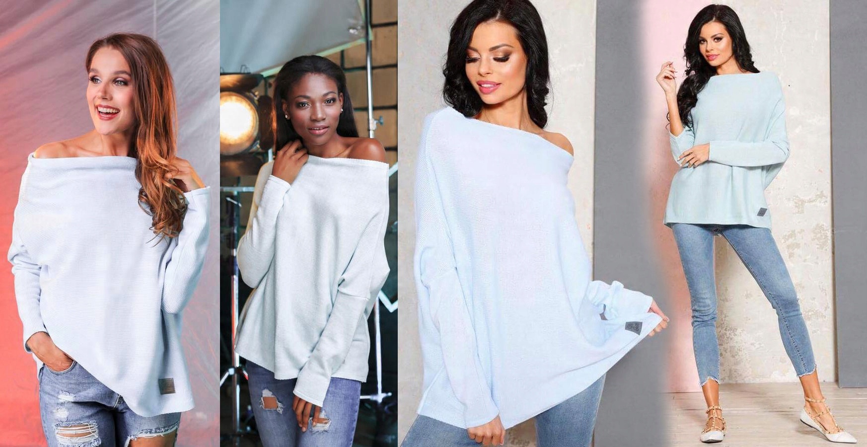 

Sweterek Oversize Tunika Sweter Wool Odkryte Ramię