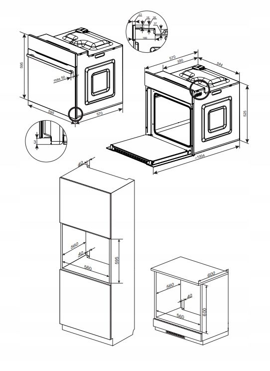 Zestaw AMICA AGD ES37517 + AMGB20E2GB + PI6501 + OMC6274B do zabudowy 4elem Kolor dominujący czarny