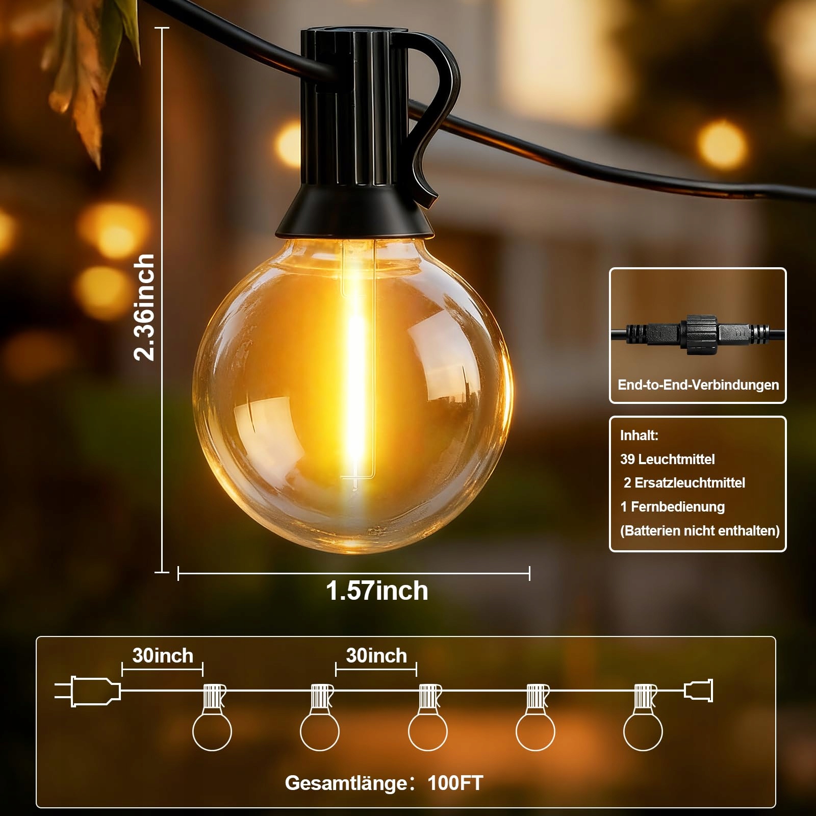 AODLEDY Lampa LED Zewnętrzna 30m Dimmbar Balkon Ogród Wodoodporna — miniatura 5