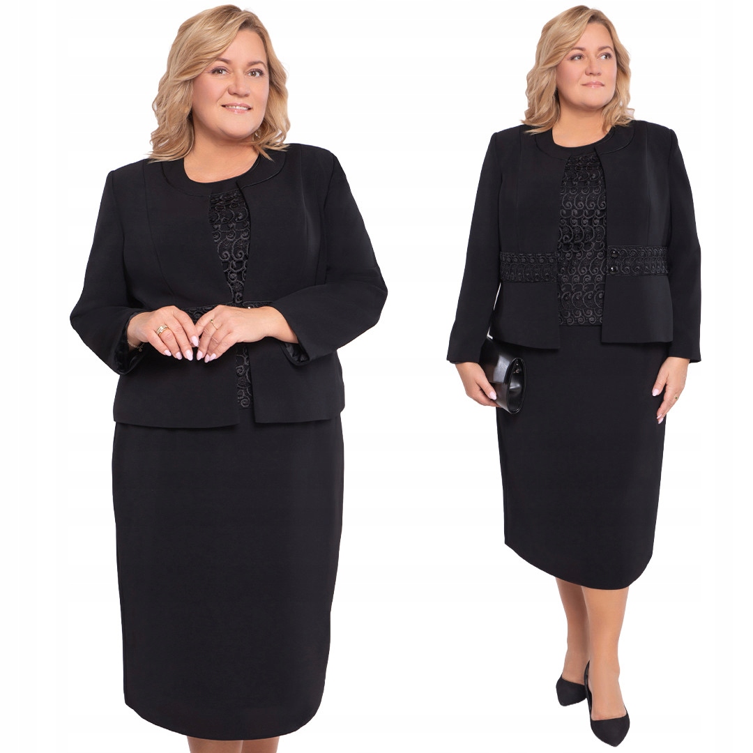 Třídílná černá sukně s krajkou, velikost 58