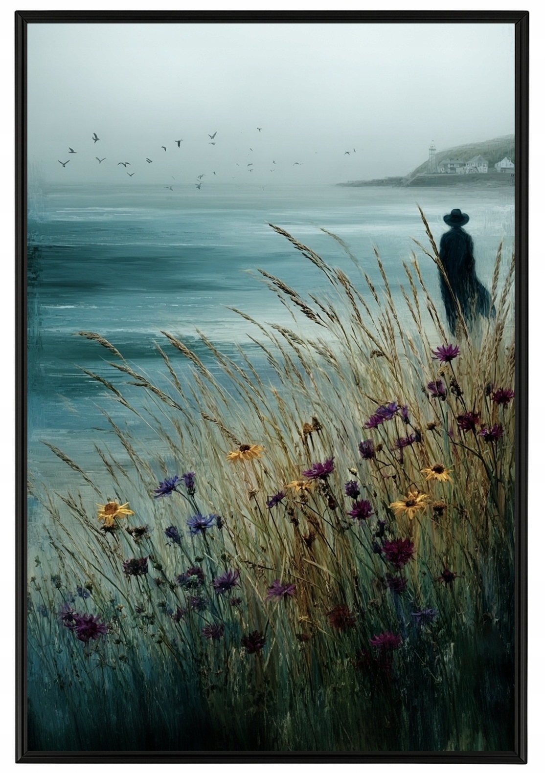 Plakát Rámeček Hliník Krajina Moře Břeh Vlny Květiny Trávy Postava 40x60