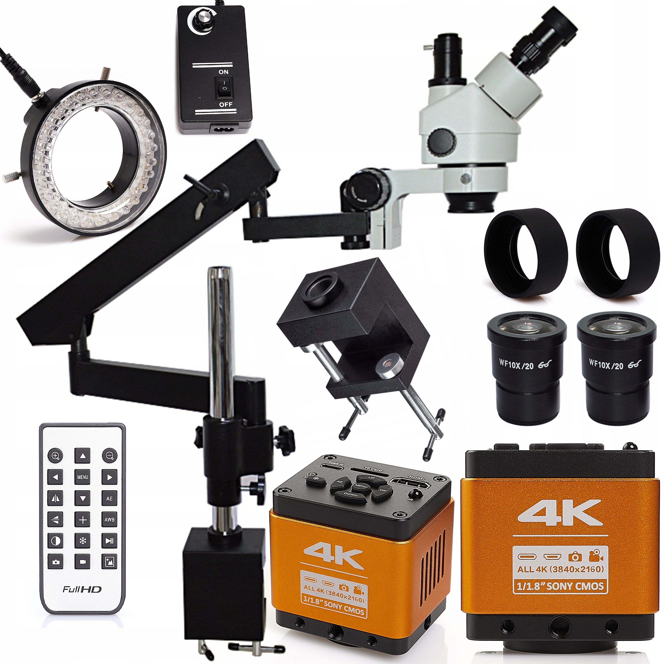 Stereo Mikroskop 22H Kamera 4K 8MP Osvětlení 56x Led Čočka 0,5x