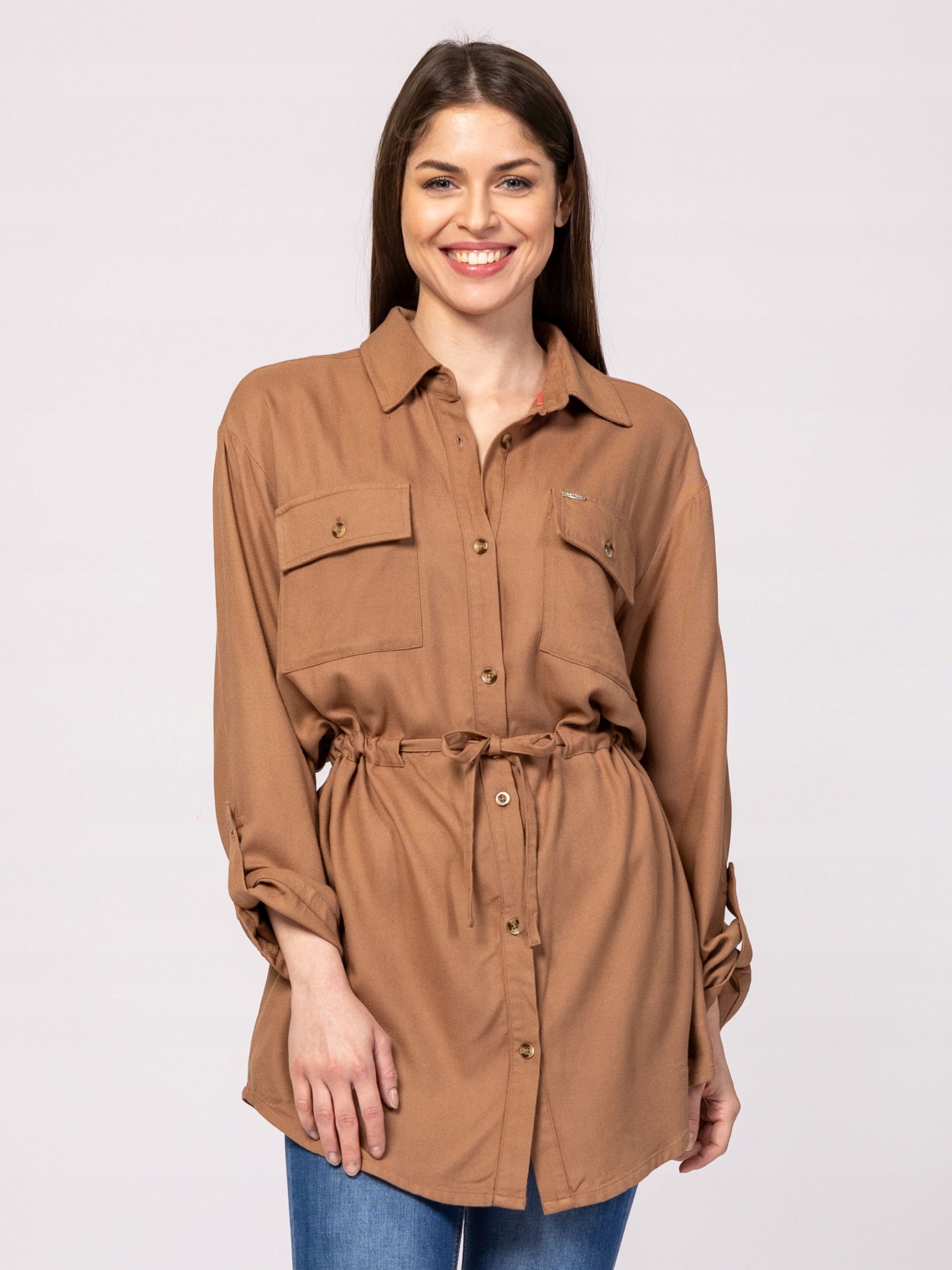 Heavy Tools Elegantní Dámská Košilová Halenka S Dlouhým Rukávem Rolda Hnědá S