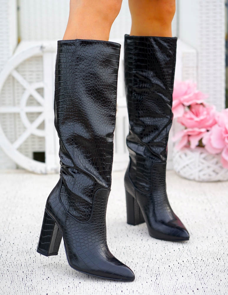 Długie Czarne Kozaki Ze Skóry Na Obcasie Valeria 38 Rozmiar 38