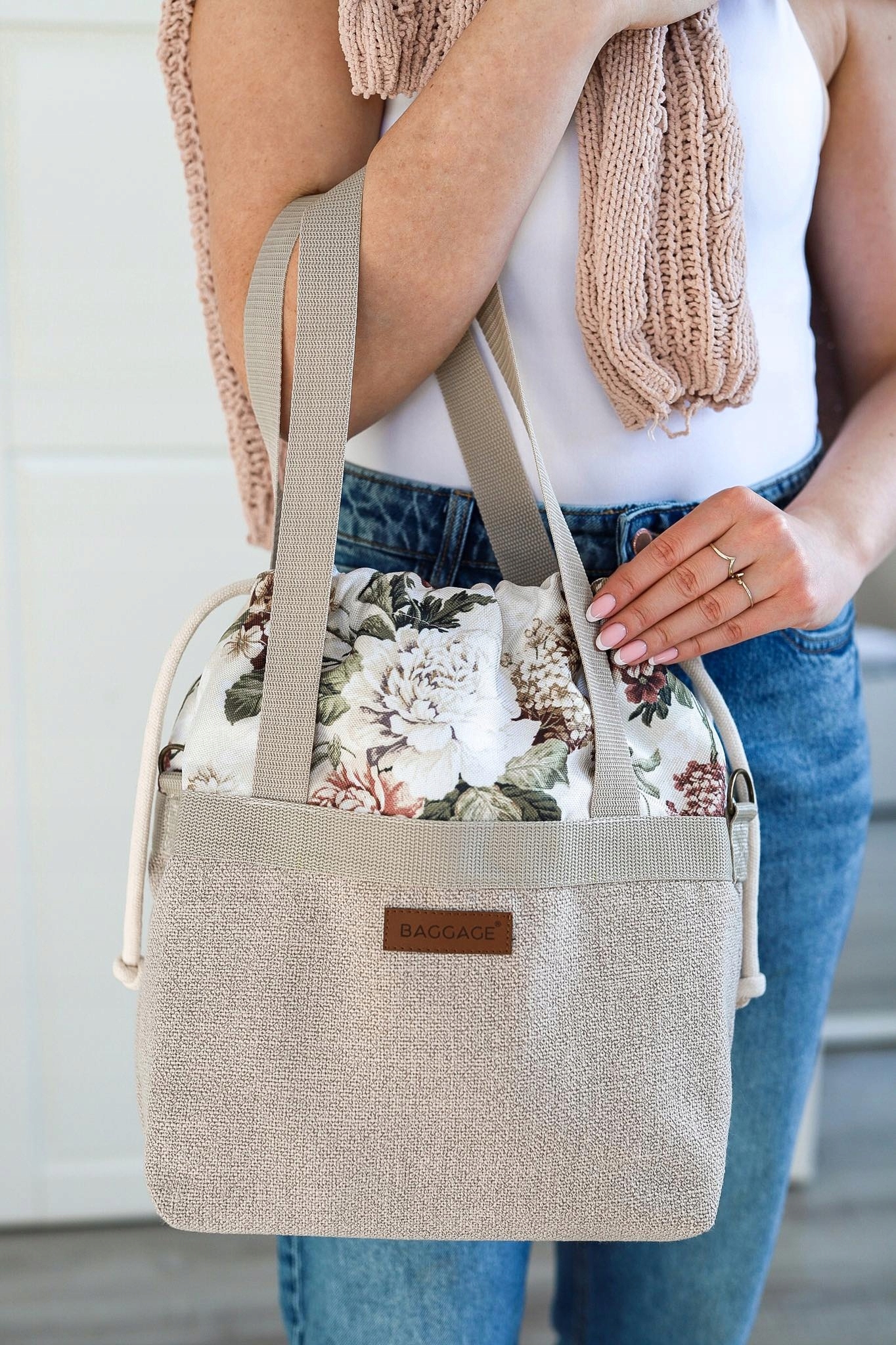 TOREBKA WOREK BAGGAGE TORBA GARDEN KWIATY BEŻOWA Płeć kobieta