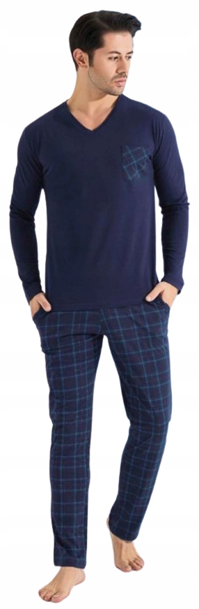 Klasické Tmavě Modré Pánské Pyžamo Tričko S Kapsou, Výstřih Do V M