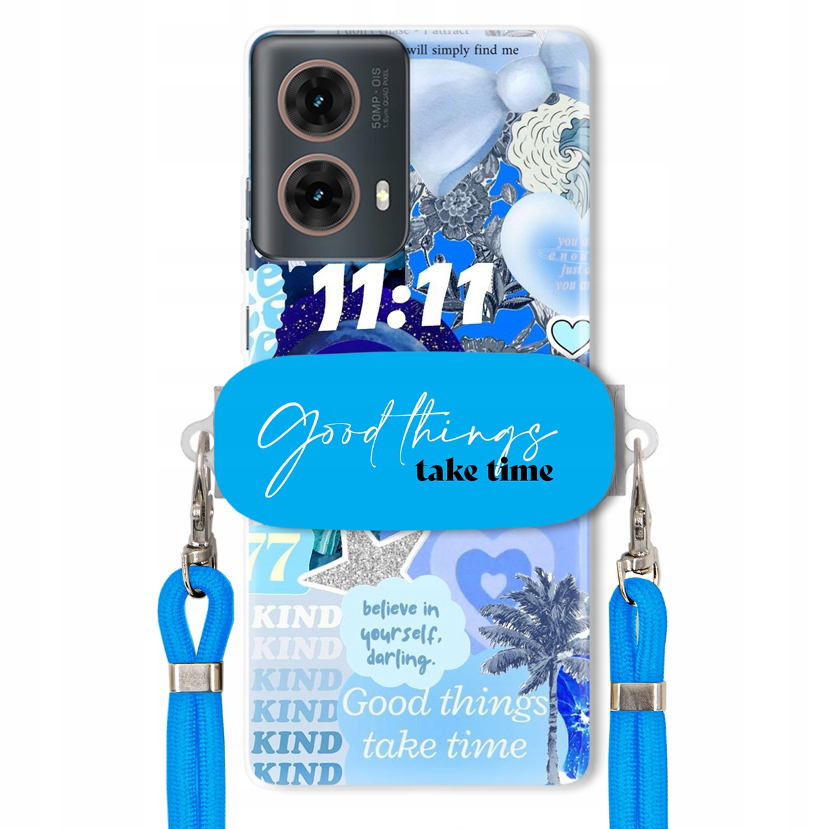 Pouzdro pro Motorola G85 Držák Vodítko Crossbody Good Things Take Time Lata