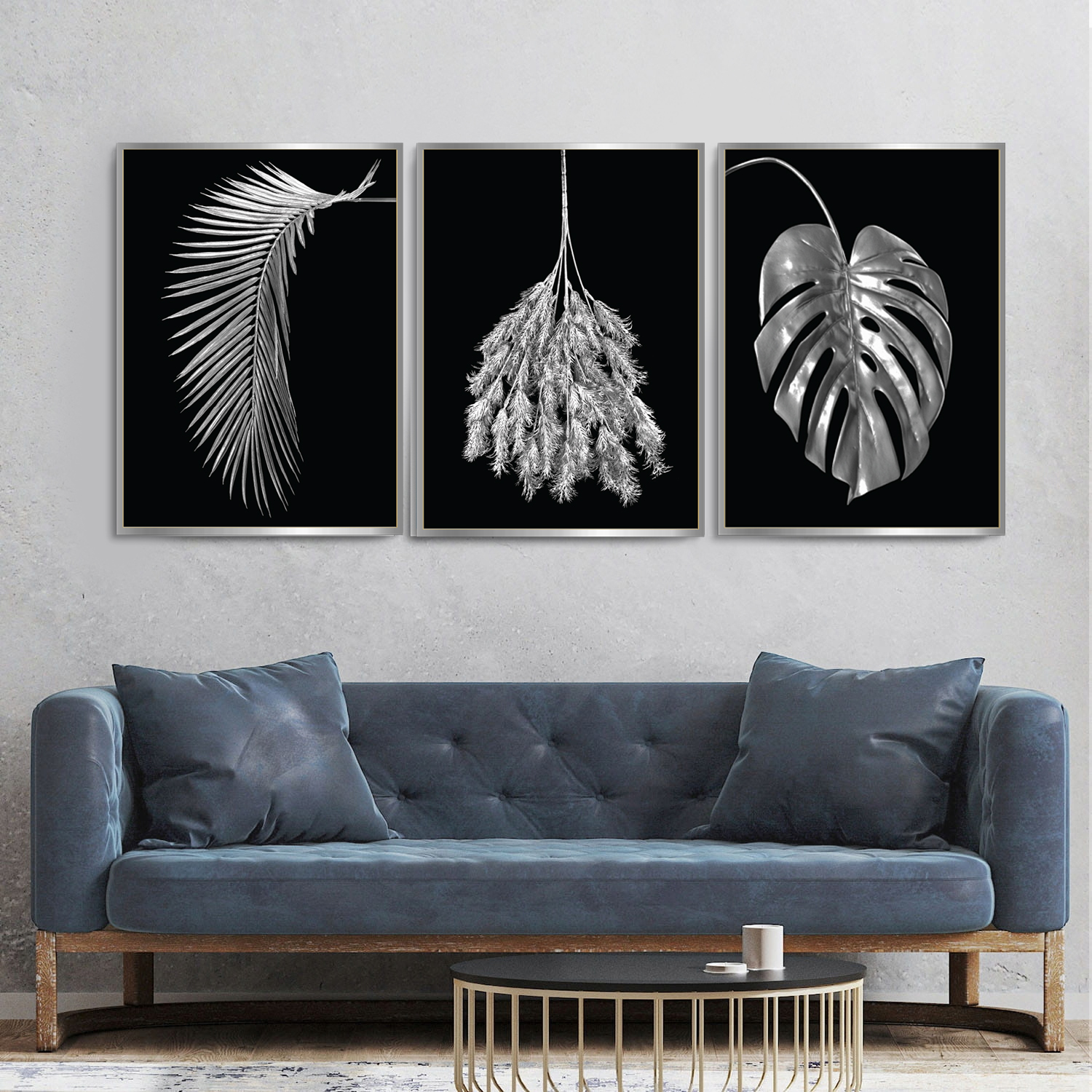 3x Komplet PLAKATY A2 40X50 cm SREBRNE PALMY LISTKI LIŚĆ MONSTERY CZERŃ Rodzaj bez ramy