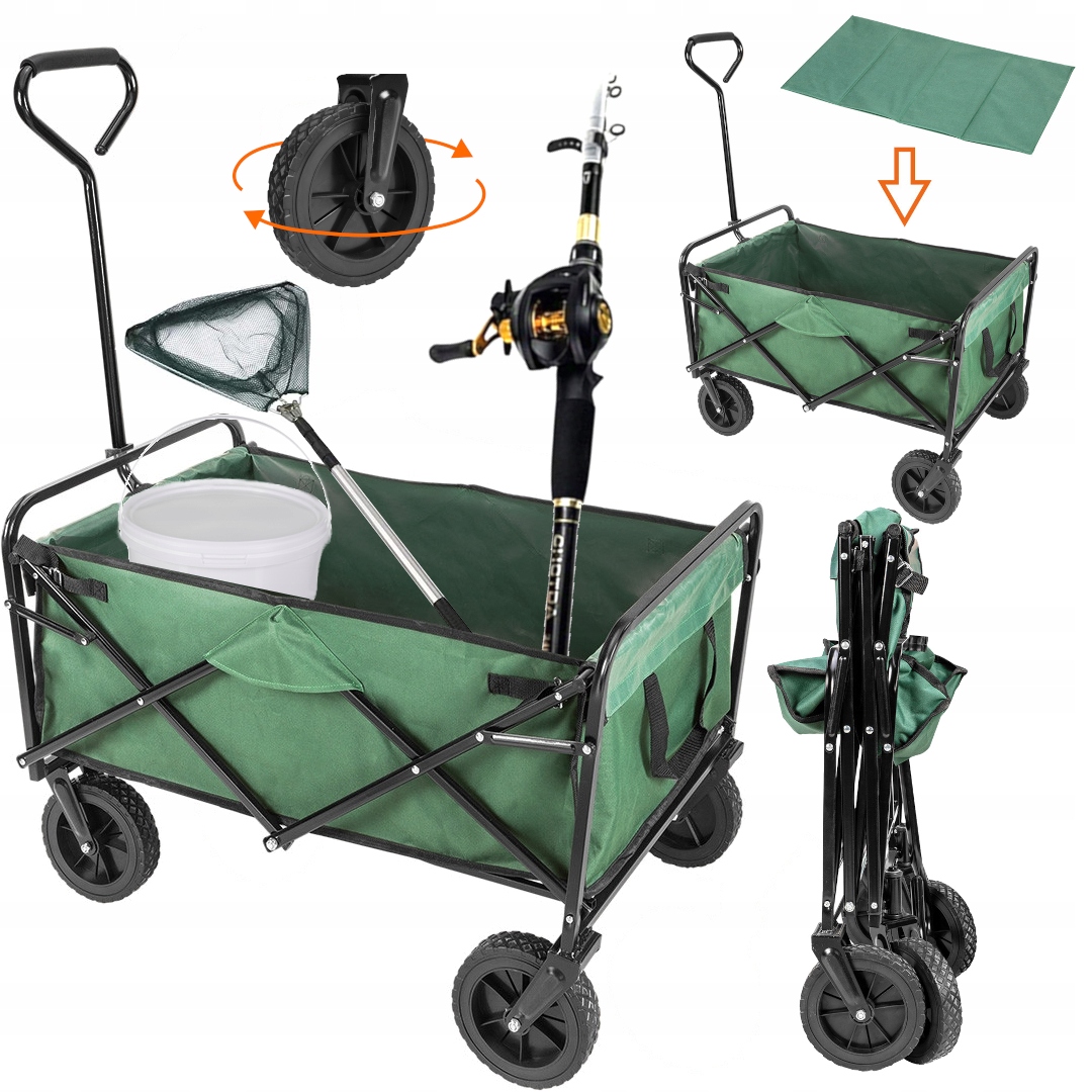 Wózek wędkarski transportowy składany do bagażnika Duże Koła Mocny 80kg