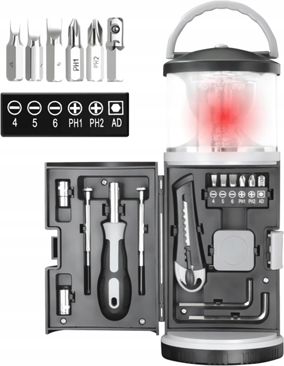 Lampa namiotowa Led 2w1 Zestaw narzędzi turystyczny Latarka 360°