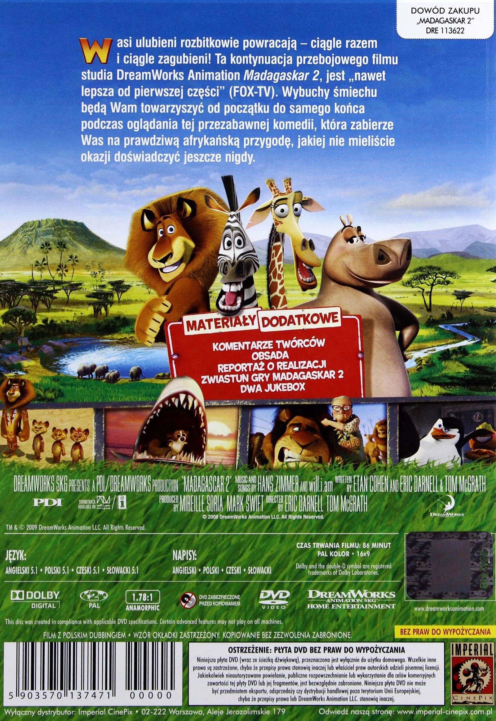 MADAGASKAR 2 (DVD) DUBBING PL Stan opakowania oryginalne