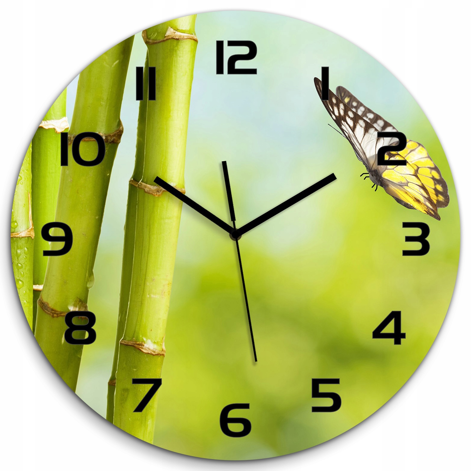 

Zegar ścienny ze szkła, duży Bambus i motyl fi 60