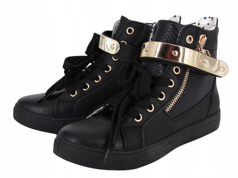 

Botki Trampki Sneakersy Czarne Złote H1AN2983 38