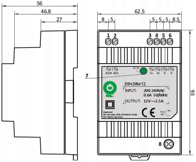 ZASILACZ NA SZYNĘ DIN 30W 12V 2.5A DO TAŚM LED DOMOFONU POS POWER DIN30W12 EAN (GTIN) 5902135137925