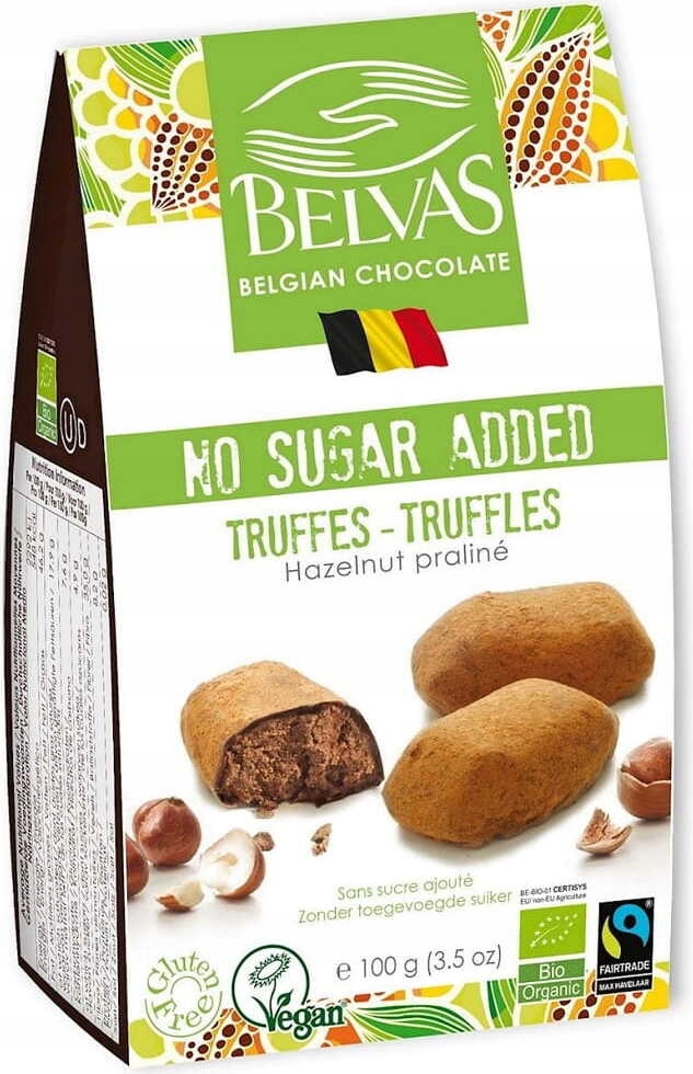 Levně Belgické čokoládové lanýže s lískovými oříšky bez přidaných cukrů bez lepku