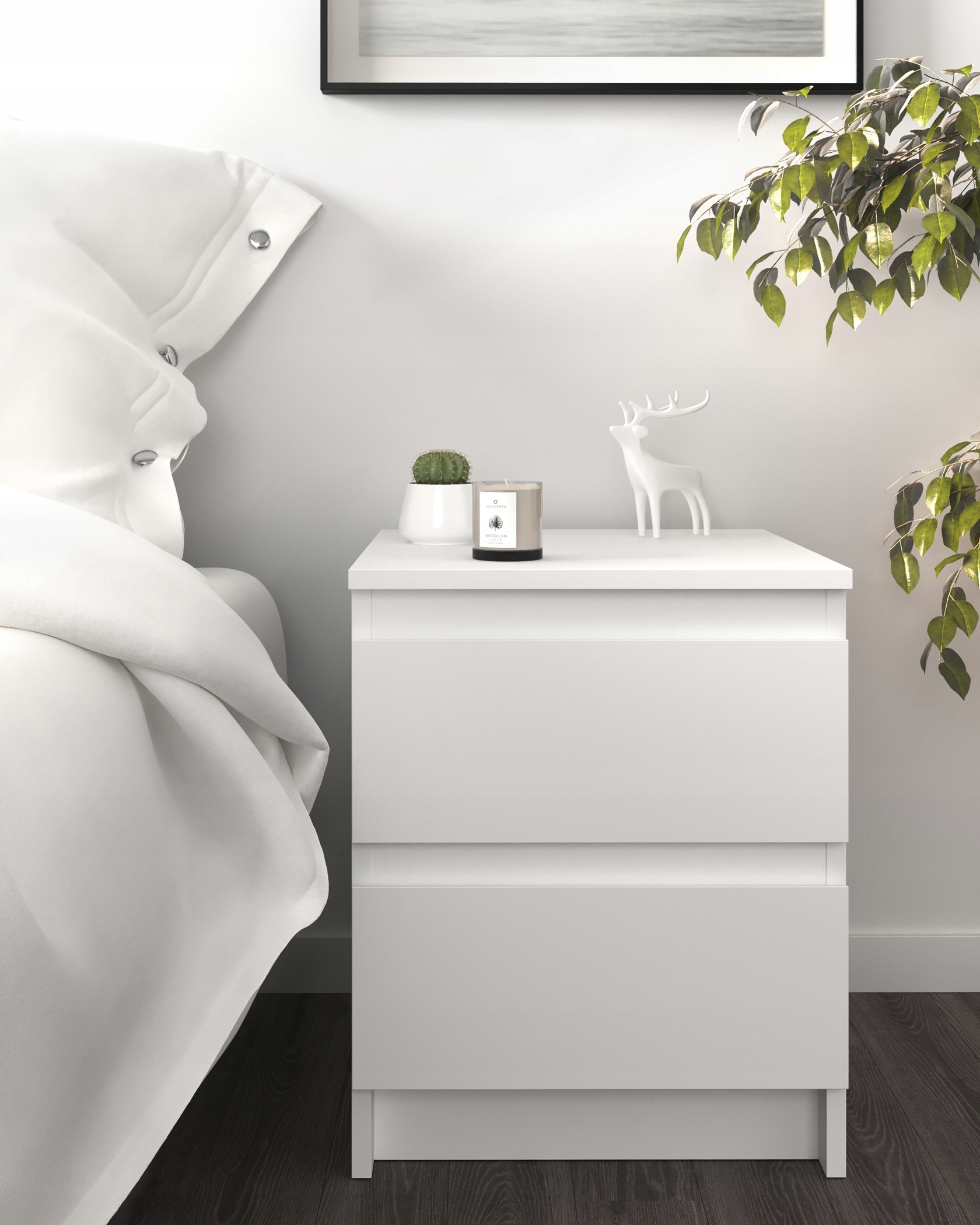 SZAFKA NOCNA BIAŁY 2 SZUFLADY MAT 40cm 2s STERN T-1 BlancMeble