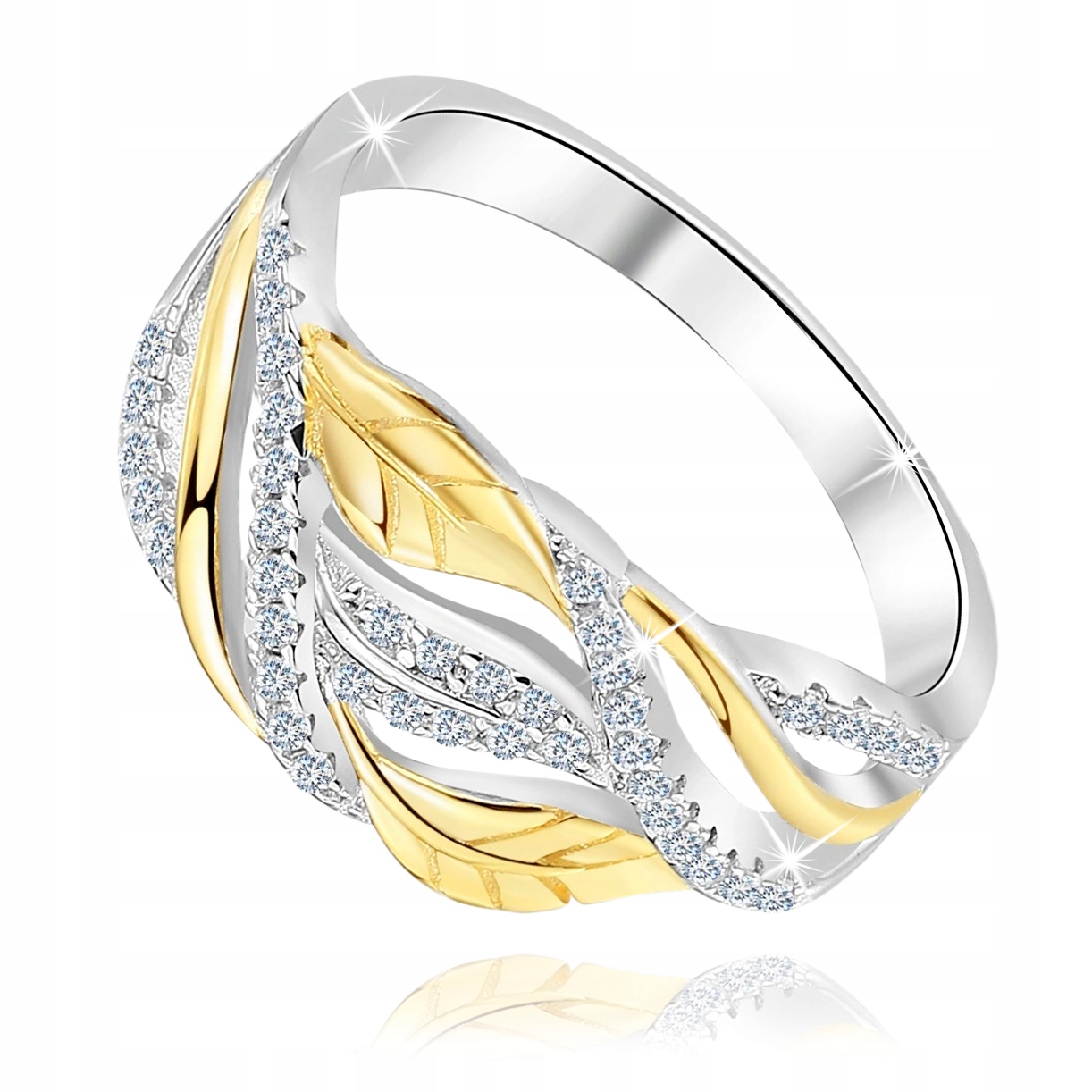 Srebrny pierścionek srebro próba 925 pozłacany z wzorem