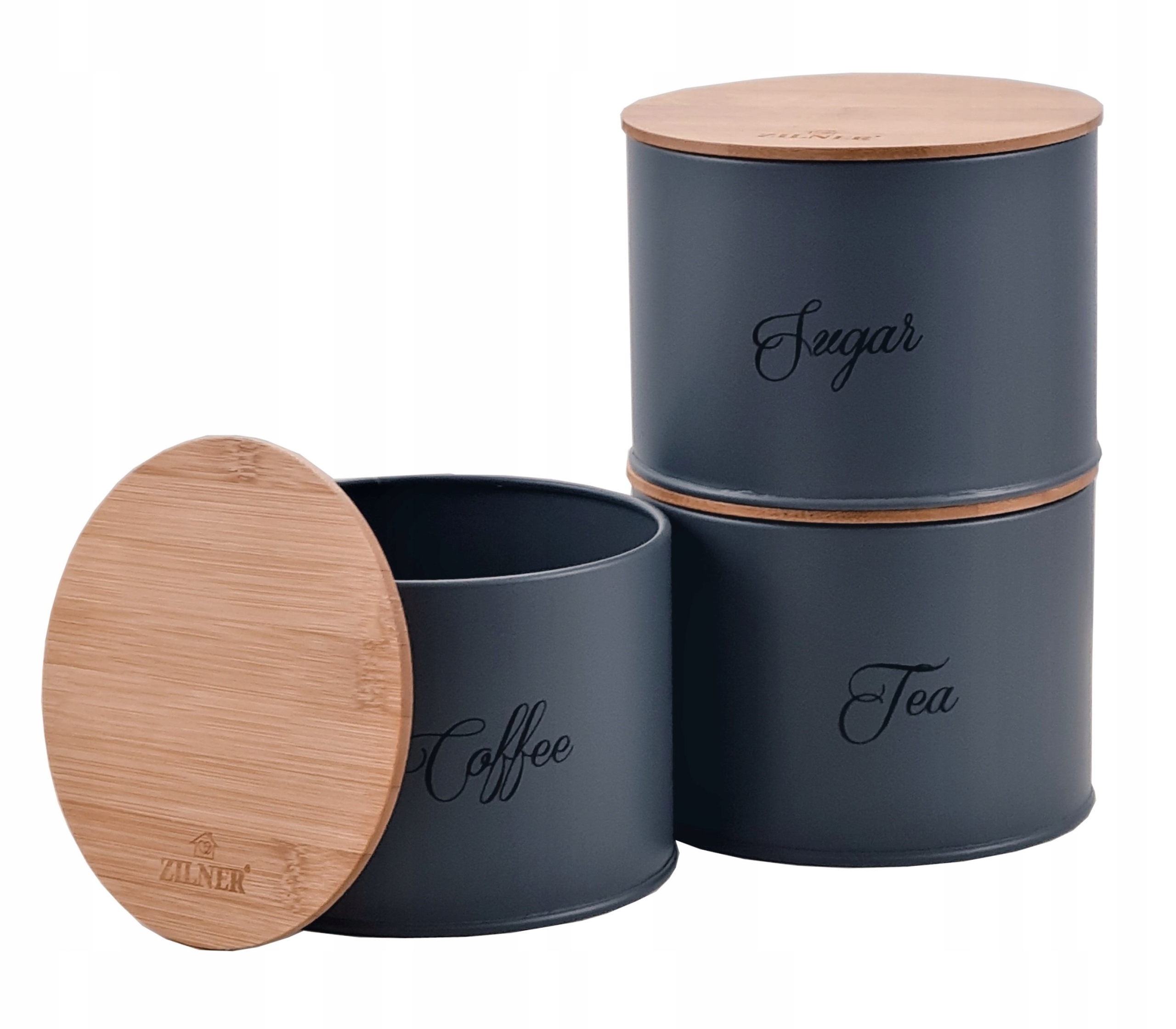 

Pojemniki Szare zestaw Puszki Kawa Herbata Cukier