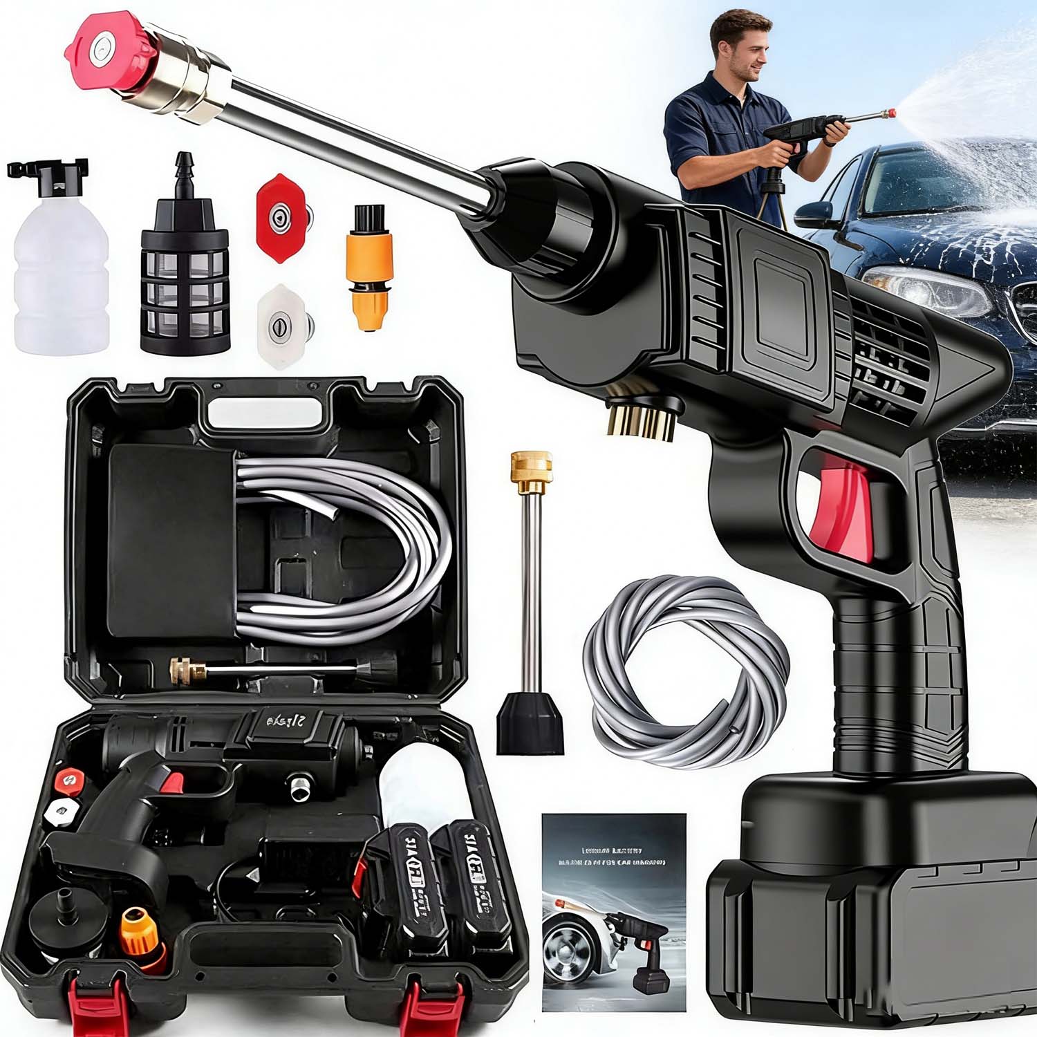 Myjka Ciśnieniowa Akumulatorowa Do Okien Ogrodu Kostki 2X Akumulator Zestaw