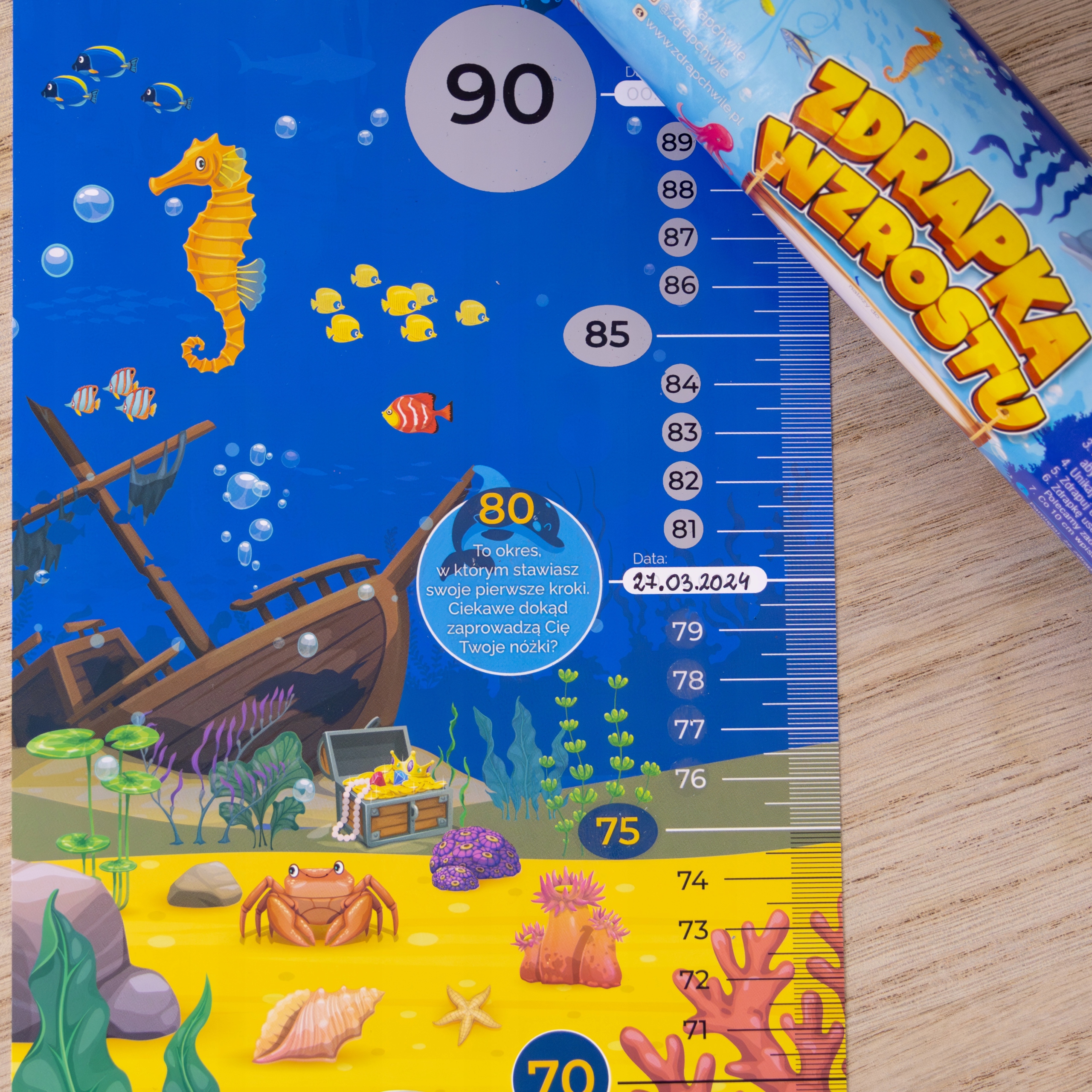 Miarka Wzrostu dla Dziecka - Zdrapka Wzrostu Świat Podwodny Imię Data Szerokość produktu 16.5 cm