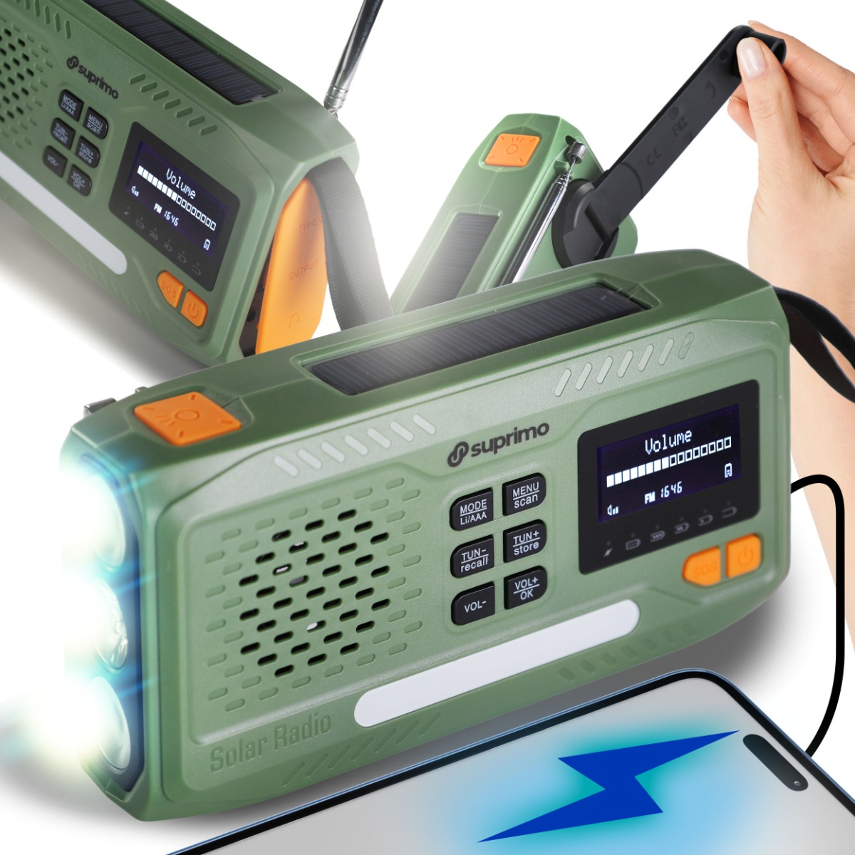 Rádio Na Kliku Přenosné Solární Kuchyňské Dynamo Svítilna Powerbank 4500 mAh