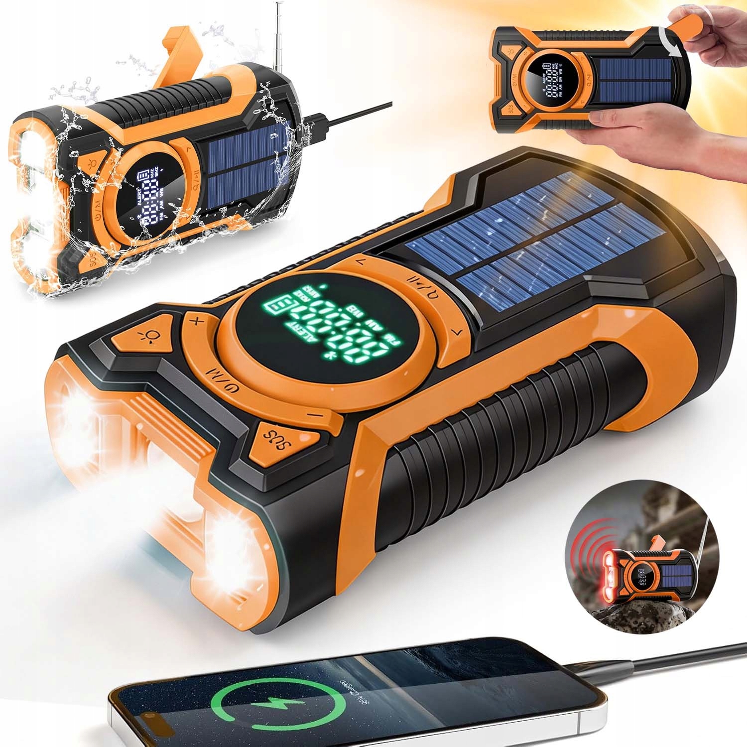 Solární Rádio Pro Přežití Dynamo Powerbanka 5000MAH Svítilna 3V1 Turistická