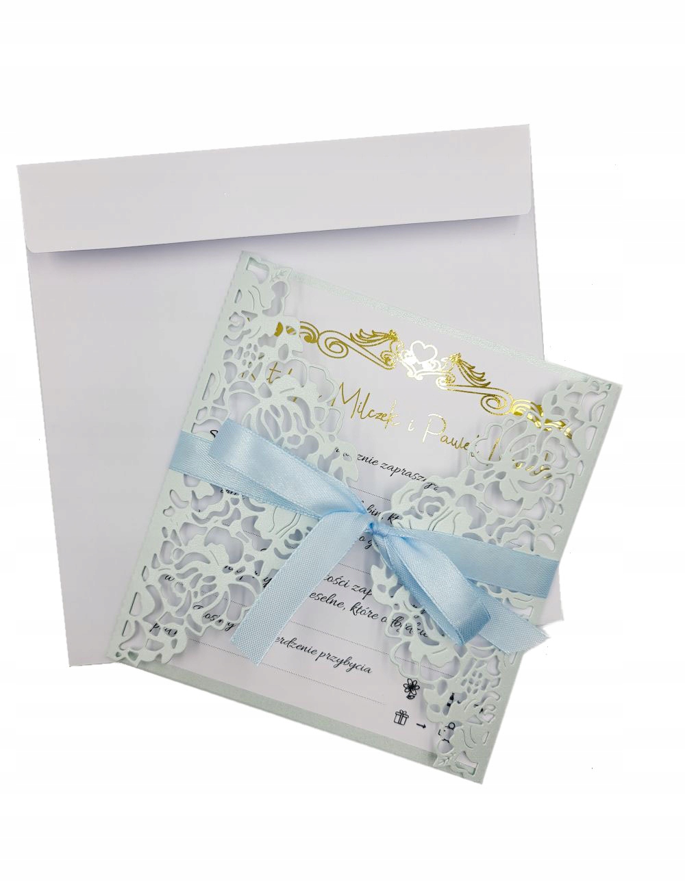 ZAPROSZENIA WESELE ŚLUB AŻUROWE ZŁOTE NIEBIESKIE