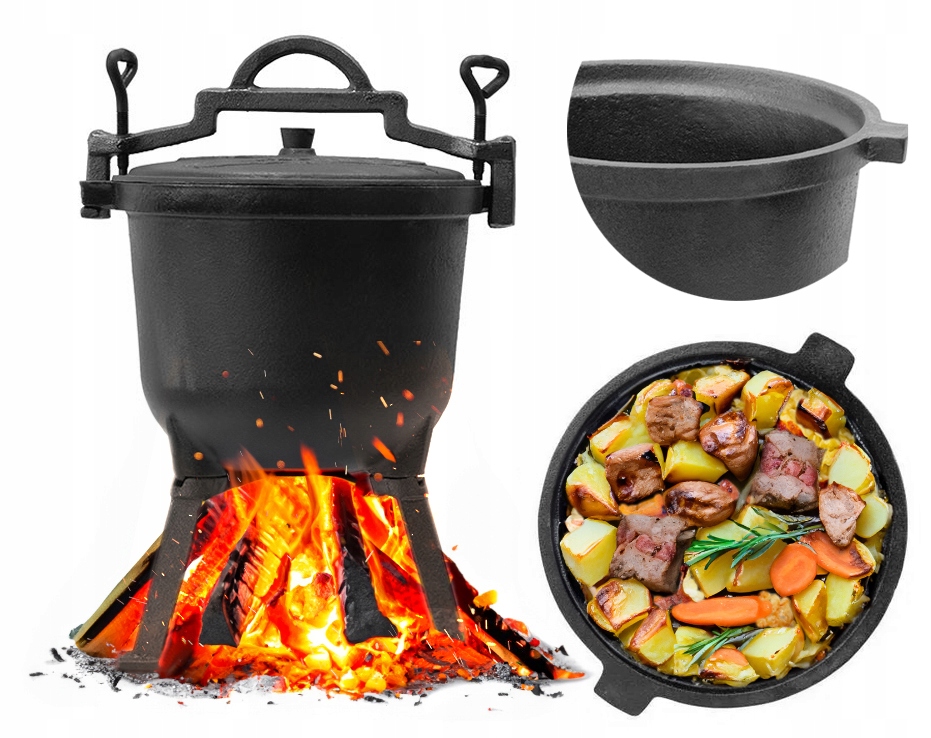 KOCIOŁEK ŻELIWNY STOJĄCY 10L PIECZONKI PRAŻONE DUSZONKI PRAŻUCHY