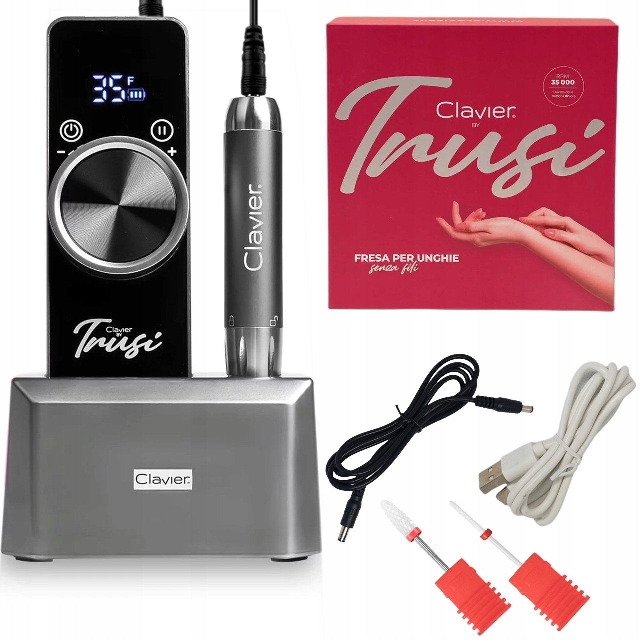 Frezarka Paznokci Clavier Przenośna Bezprzewodowa Akumulatorowa 65W Trusi