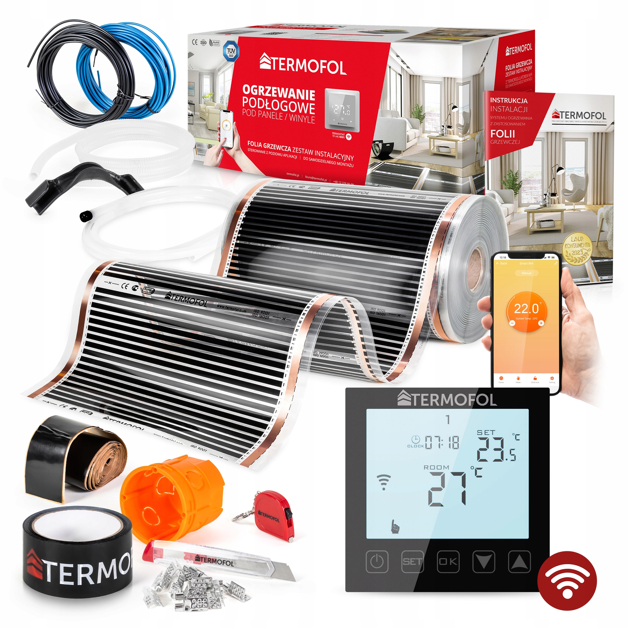 Vykurovacia Fólia Sada Infračervená, výkon 60 W 50 cm, plocha 4 m² WiFi Black