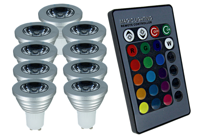 9x Led Rgb Barevné Žárovky GU10 S Halogenovým Dálkovým Ovládáním