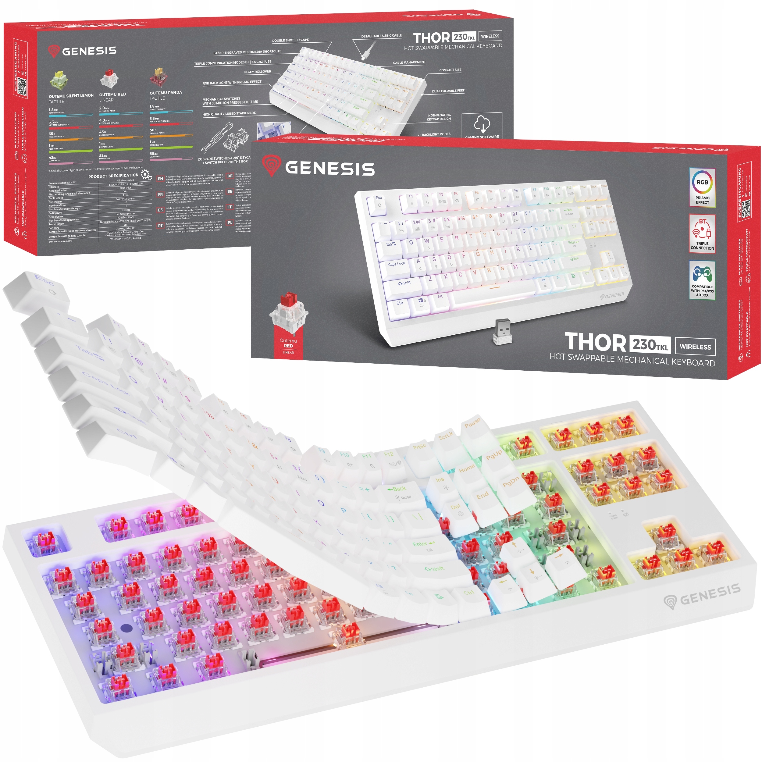 Bezprzewodowa Klawiatura Mechaniczna Genesis Thor 230 Tkl Hot Swap Rgb Red